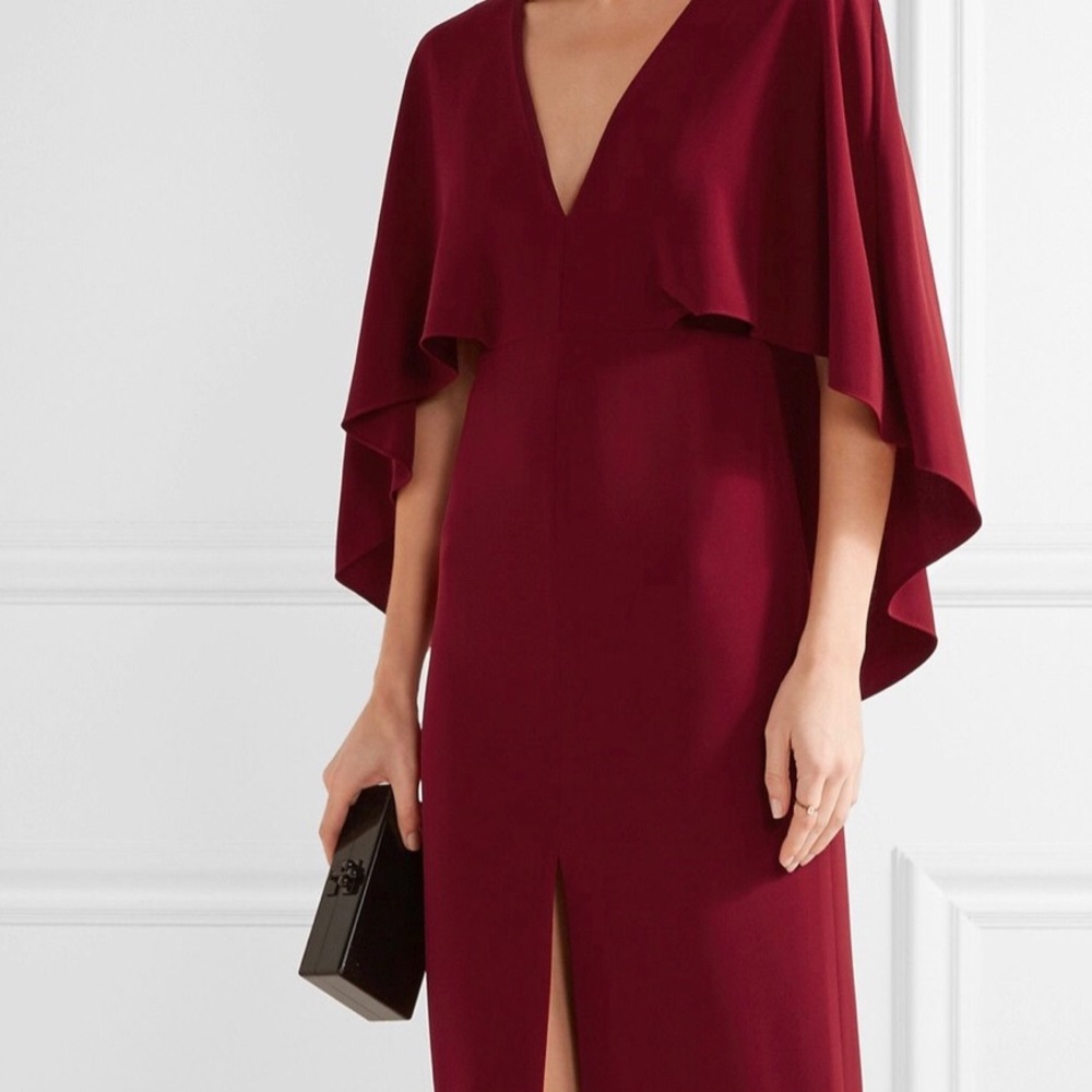 Halston Heritage Burgundy Cape Gown with Slit